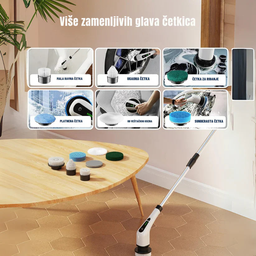 Električna četka za čišćenje 7 ili 9 nastavaka sa snažnim motorom (600 obrtaja/min), produživa ručka + 2 brzine