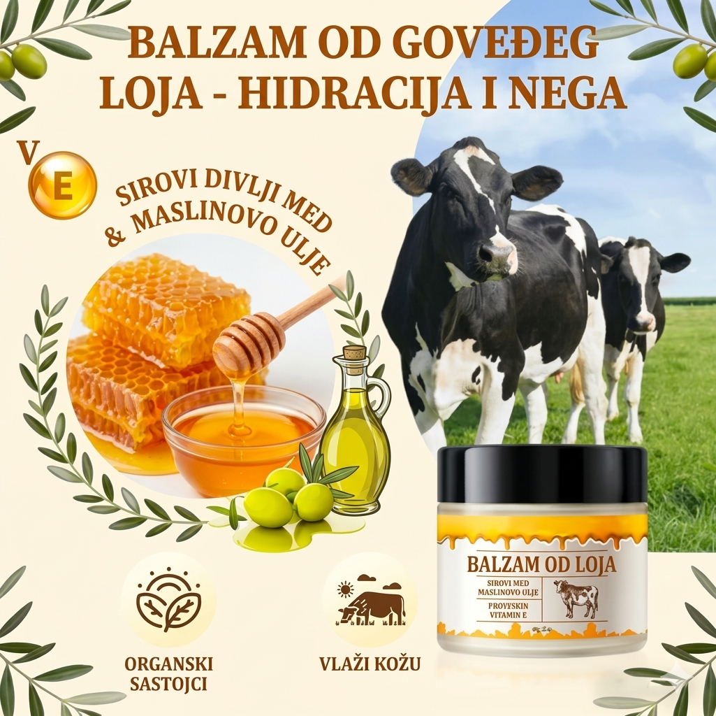 Balzam od goveđeg loja sa divljim medom i maslinovim uljem za duboku negu i regeneraciju kože