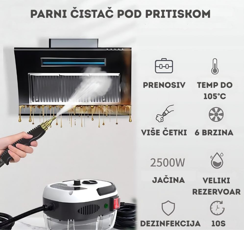 Prenosivi paročistač pod pritiskom - 2500w , 3 bara pritiska i do 105°C