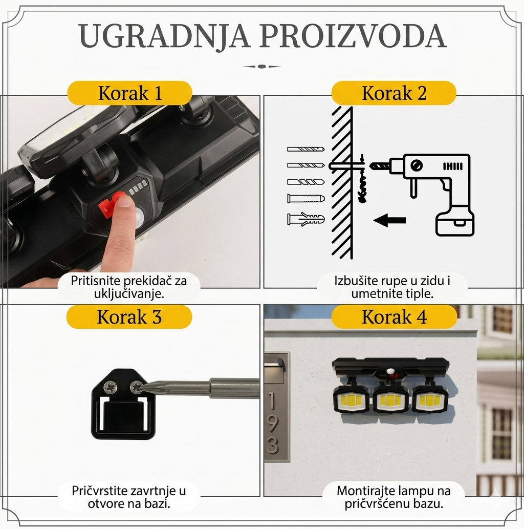 Solarna LED Lampa - Senzor Pokreta - podesivi uglovi