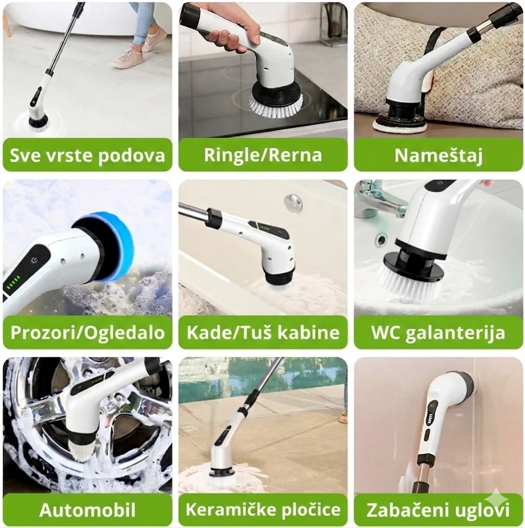 Električna četka za dubinsko čišćenje 9 u 1 – snažan motor, teleskopska ručka